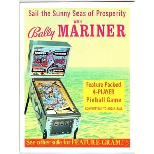 Mariner Pinball Machine FLYER Retro Fishing Underwater Mechanical Original 1971